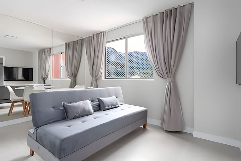 Quarto e sala com vista incrível