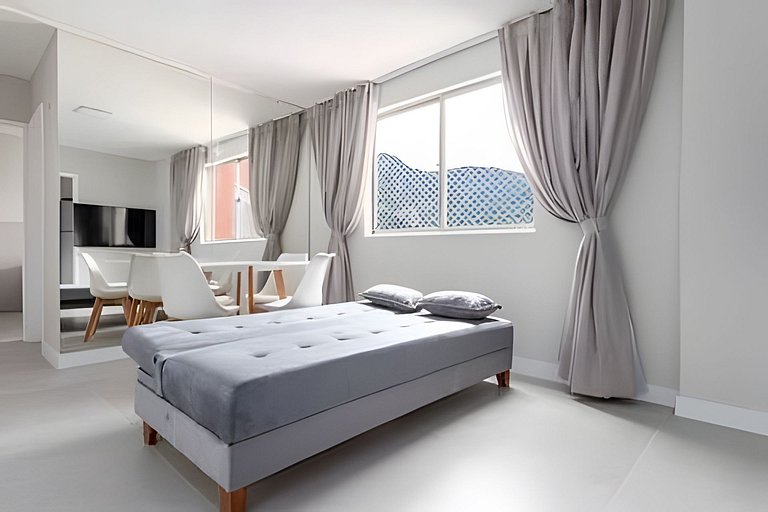 Quarto e sala com vista incrível